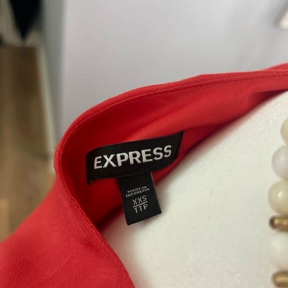 🧡”Express” Beautiful V-Neck High/Low Wrap Ruffled Coral Dress Size XXS - Picture 7 of 9